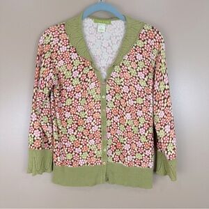 Singrid Olsen Silk Blend Multicolor Floral Scalloped Knit Cardigan Small